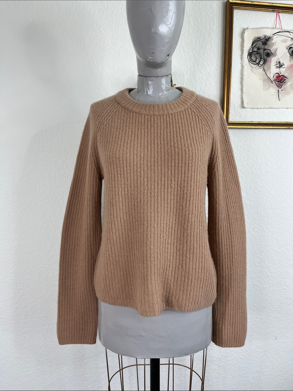 Quince Mongolian Cashmere Fisherman Crew Sweater Teak Camel